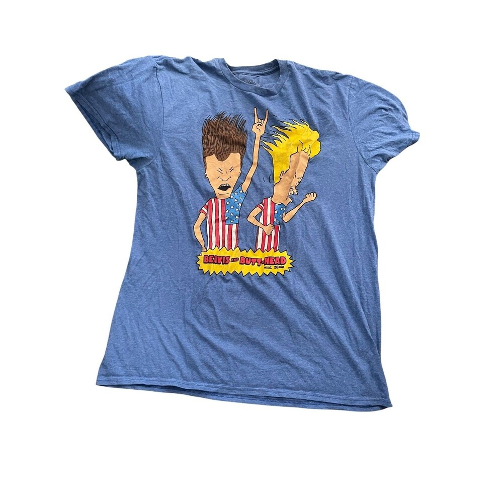 Beavis and Butt-Head T-Shirt US Flag Patriotic Head Bang Mens MTV 2023 | Large